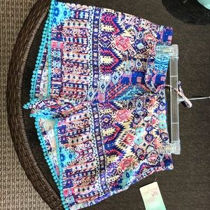 BeBop royal/lilac Aztec print shorts w/ pockets